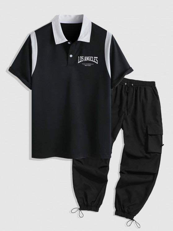 College Style T Shirt And Pocket Design Cargo Pants Set