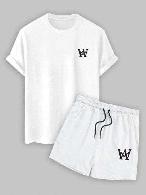 Basic Letter Graphic Printed T Shirt And Casual Shorts Set