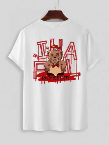 Cartoon Bear Printed T Shirt And Casual Shorts Set