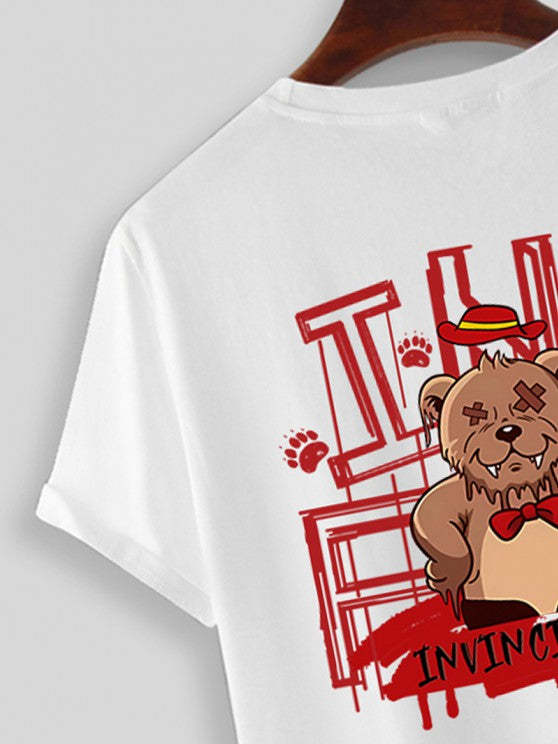 Cartoon Bear Printed T Shirt And Casual Shorts Set