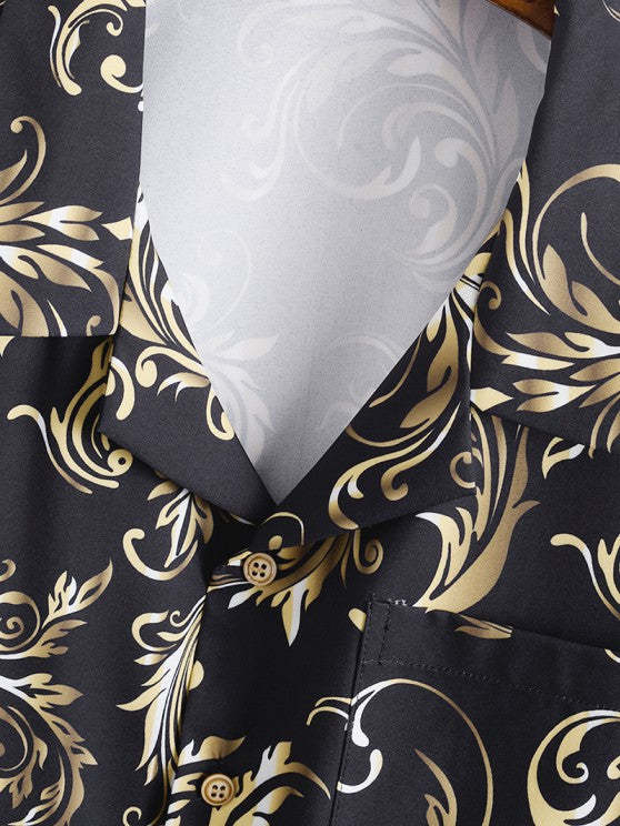 Retro Baroque Printed Casual Shirt And Shorts