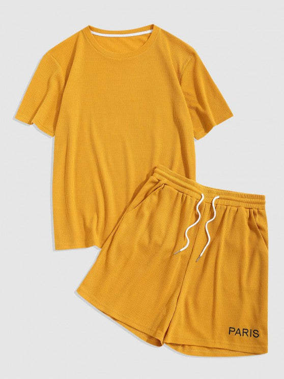 Knitted Pattern Solid T Shirt And Shorts