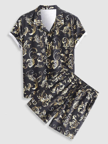 Retro Baroque Printed Casual Shirt And Shorts