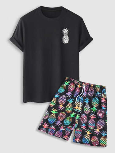 Pineapple Short Sleeves Casual Tee And Shorts
