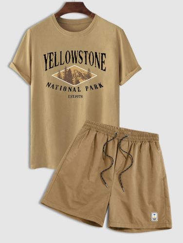 Yellowstone National Park Trees Pattern T Shirt And Shorts Set