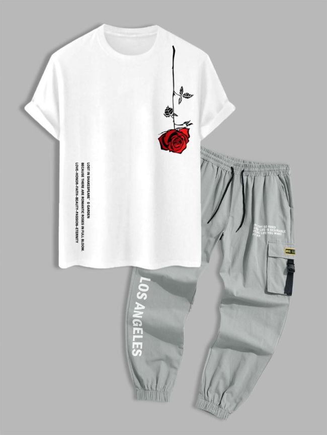 Graphic Printed Short Sleeve T Shirt And Cargo Pant Set