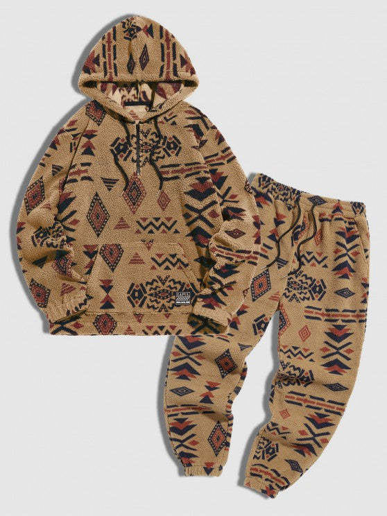 Ethnic Printed Hoodie And Pants Set