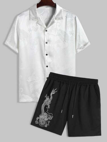 Jacquard Silky Camp Collar Shirt And Shorts Set