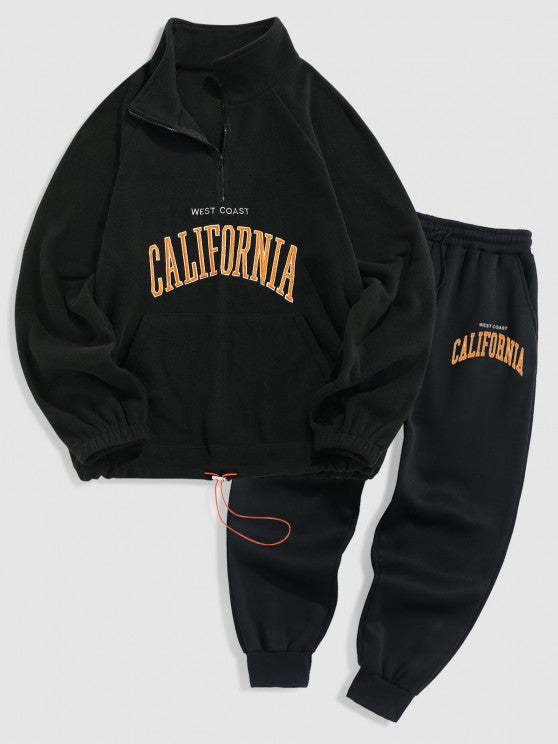 Letters Embroidered Zip Sweatshirt And Jogger Pants Set