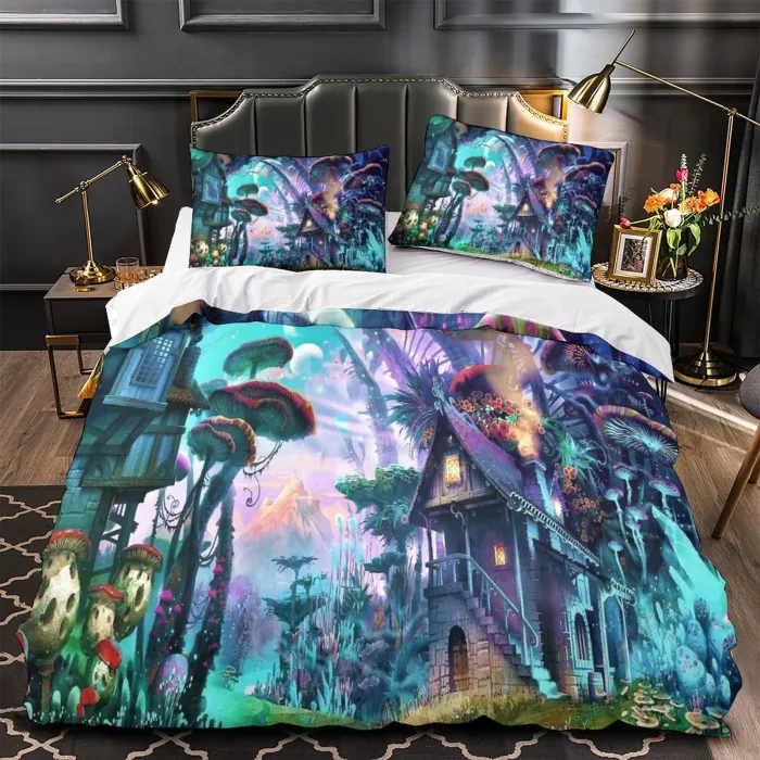 Mushroom House Bedding Set Quilt Cover Room Decoration