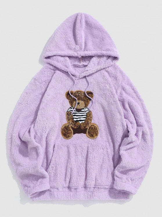 Bear Pattern Pullover Hoodie And Pants Set
