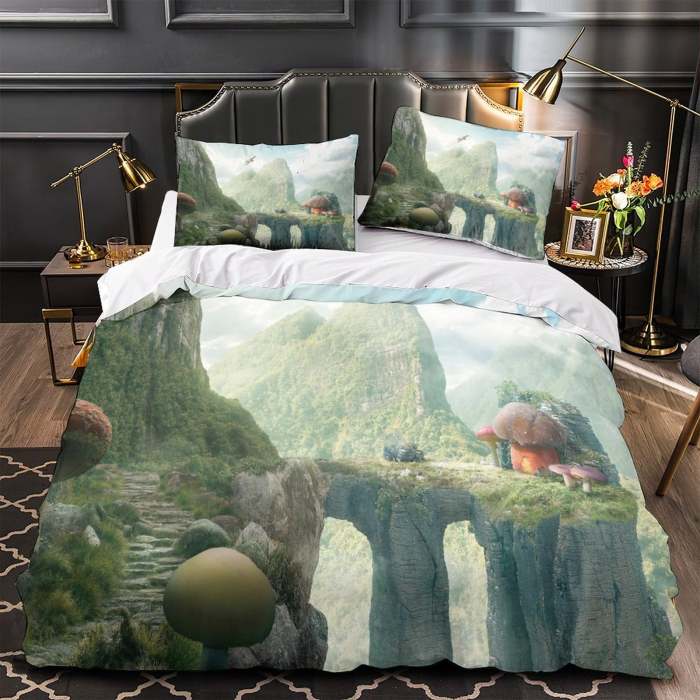 Mushroom House Bedding Set Pattern Quilt Cover