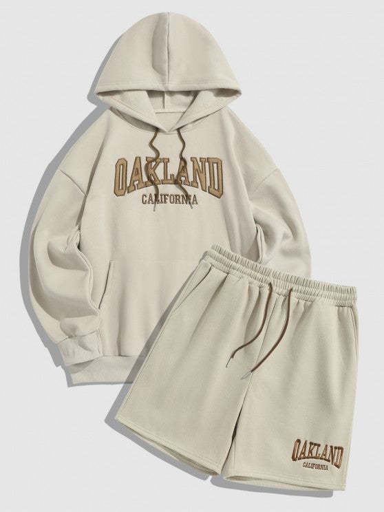 Embroider Hoodie And Shorts Set Outfit