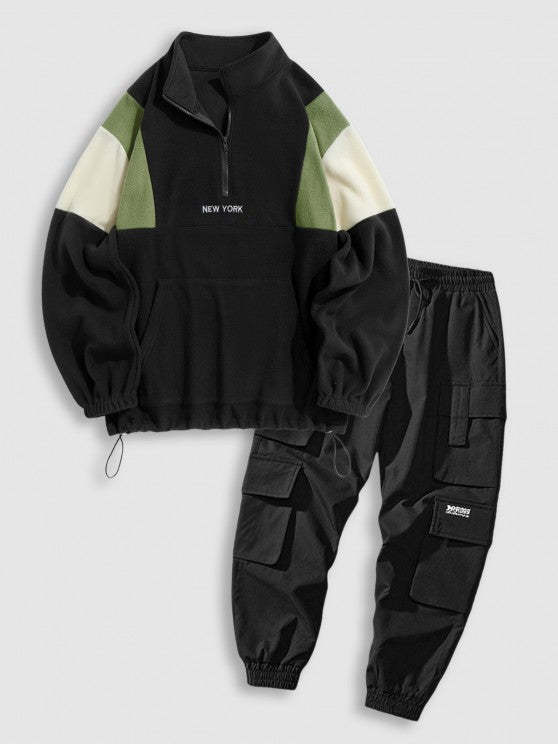 Half Zip Sweatshirt And Pockets Cargo Jogger Pants Set