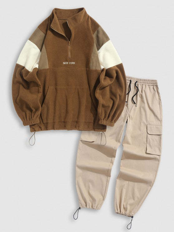 Half Zip Sweatshirt With Pockets Cargo Pants Set