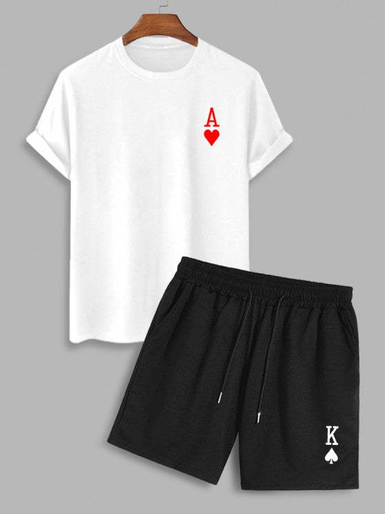 Playing Card Print Short Sleeves T Shirt And Shorts Set