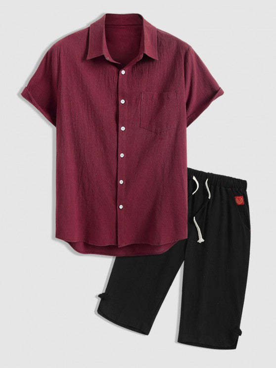 Solid Color Shirt And Cropped Casual Pants Set