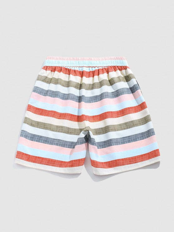 Short Sleeves Vertical Stripe Shirt With Striped Shorts Set