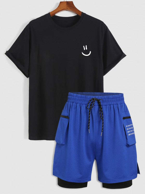 Smilie Print Casual T Shirt And Shorts