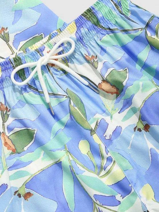 Colorful Striped Printed Pocket Shirt And Casual Shorts Set
