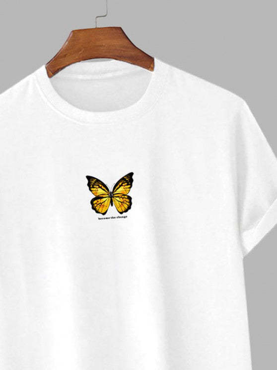 Butterfly Printed Casual T Shirt And Shorts