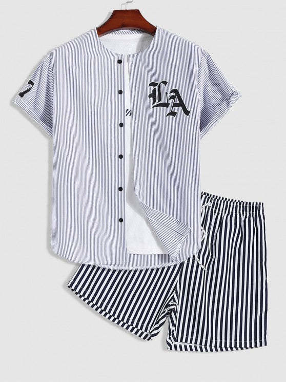 Striped Letter Baseball Shirt And Shorts