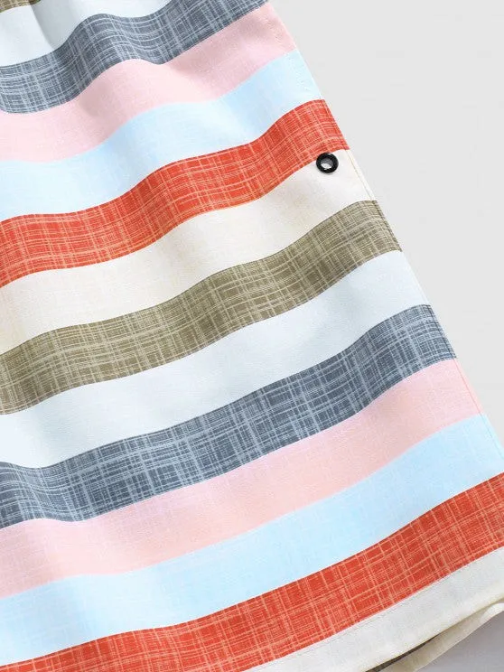 Short Sleeves Vertical Stripe Shirt With Striped Shorts Set