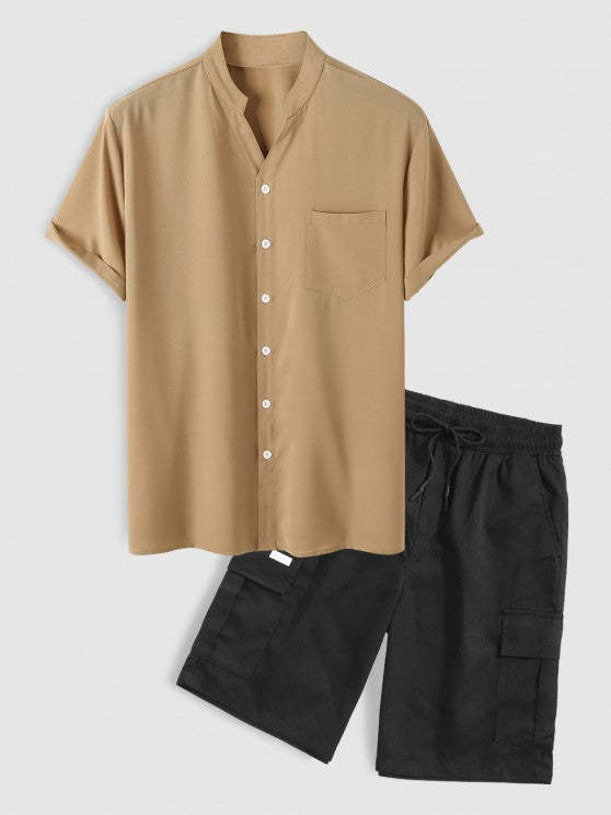 Elegant Shirt And Cargo Shorts Two Piece Set