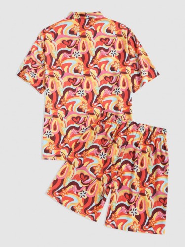 Casual Pocket Shorts And Floral Print Short Sleeves Shirt Set