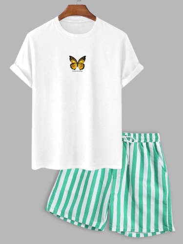 Butterfly Printed Casual T Shirt And Shorts