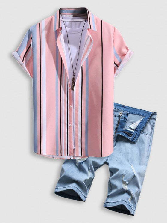 Stripe Printed Casual Shirt And Shorts
