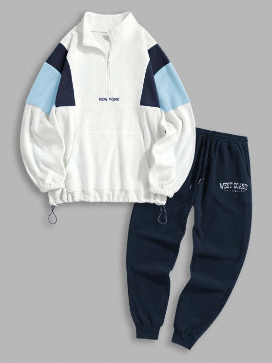 Half Zip Sweatshirt And Sweatpants Set Outfit