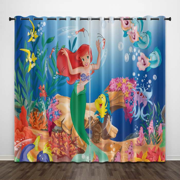 Cartoon The Little Mermaid Curtains Pattern Blackout Window Drapes