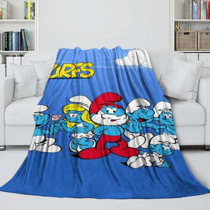 Cartoon Smurfs Blanket Flannel Throw Room Decoration