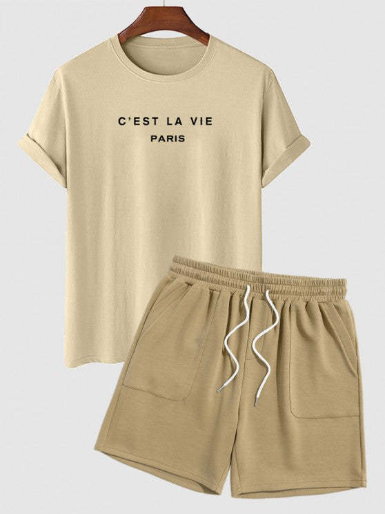 Letter Printed T Shirt And Drawstring Shorts