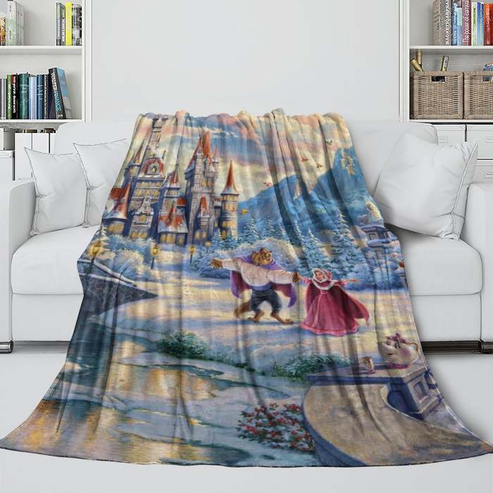 Cartoon Beauty And The Beast Blanket Flannel Throw Room Decoration