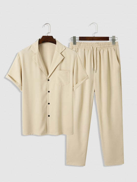 Tailored Collar Casual Short Sleeves Shirt And Pants