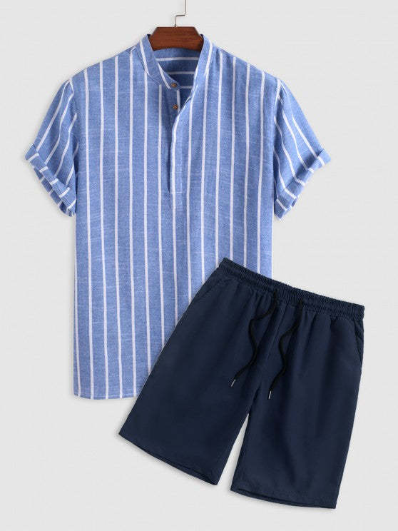 Casual Vertical Striped Shirt And Shorts