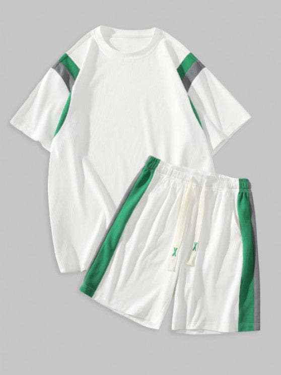 Textured Short Sleeves T Shirt And Shorts Athletic Set