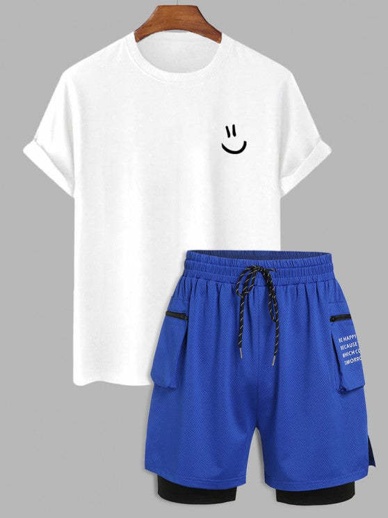 Smilie Print Casual T Shirt And Shorts