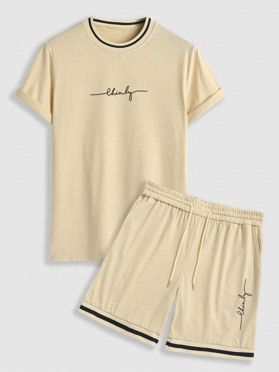 Letter Print T Shirt And Graphic Shorts Set