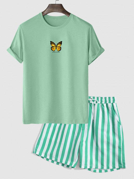 Butterfly Printed Casual T Shirt And Shorts