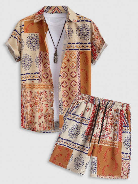 Retro Floral Print Pattern Shirt And Pants