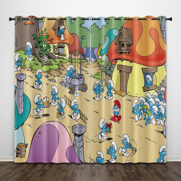 The Smurfs Curtains Pattern Blackout Window Drapes