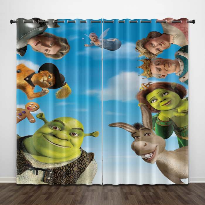 Cartoon Shrek 2 Curtains Pattern Blackout Window Drapes