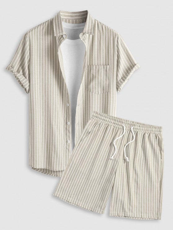 Casual Striped Shirt And Shorts Set