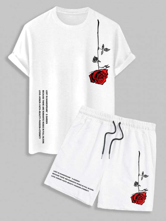 Rose Graphic Printed Short Sleeve T Shirt  And Shorts