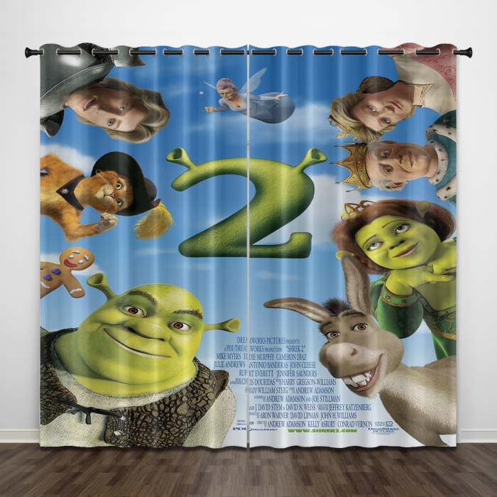 Cartoon Shrek 2 Curtains Pattern Blackout Window Drapes
