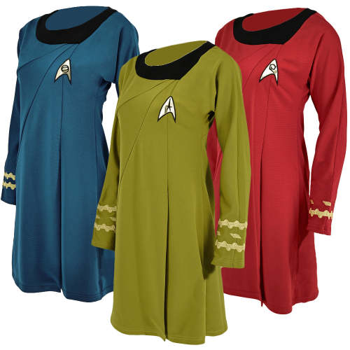 Star Trek Tos Female Duty Uniforms The Original Series Blue Gold Red Dress Costume