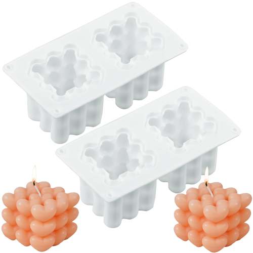 2 Cavity Heart Bubble Cube Candle Molds Silicone Valentine Heart Candle Molds 3D Bubble Molds For Soap Resin